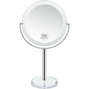 Snowflakes Double Sided 1X / 15X Magnifying Makeup Mirror with Stand - 6.7 Inch Tabletop Vanity Mirror for Bathroom or Bedroom with 360° Rotation. in Saudi Arabia