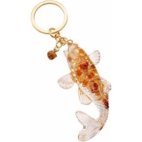 Fish Keychain – Lucky Keychains Bag Charms for Women with Crystal Clear Gold Flake Charm, Cool Key Chains Gifts for Fishs Loves, Good Luck in Saudi Arabia