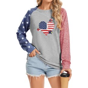 Womens America Flag 4th of July Patriotic Shirts Star USA Flag Pullover Tops Independence Day Blouse in Saudi Arabia