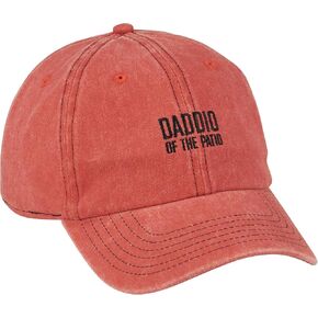Primitives by Kathy Funny Grilling Hat, Daddio of the Patio Embroidered Sentiment, Box Sign Style, Adjustable, Naturally Distressed Stonewashed Cotton Baseball Cap, Red in Kuwait