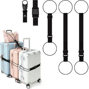 3 PCS Luggage Straps, for Suitcases TSA Approved Adjustable Luggage Connector Straps，with Elastic Thick Rope for Connecting Suitcases and Bags Stably with Strap Buckle and Bottle Buckle Clip, Black in Kuwait