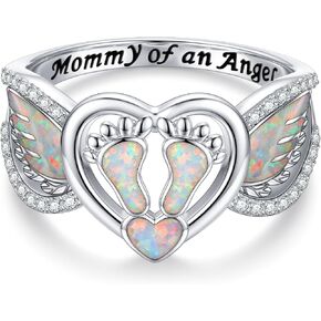 S92 Sterling Silver Opal Angel Wing Ring for Women Mommy of an Angel Memorial Jewelry Gift in Saudi Arabia