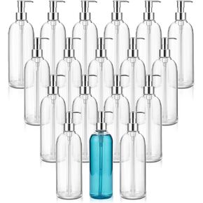 Domensi 18 Pcs 16 oz Clear Plastic Soap Dispenser Bottles with Pump, Refillable Foaming Soap Dispenser, Portable Shampoo Cylinder Bottles for Lotion, Shampoo, Kitchen, Bathroom & Travel Use in Saudi Arabia