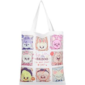 SKZ Merch Canvas Tote Bag for Stay Fans, White, Cotton Outer, Adjustable Strap, 5.3L Capacity, Unisex in Saudi Arabia