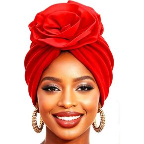 Urieo Gele African Head Wrap Red Pre-Tied Turban for Women in Kuwait
