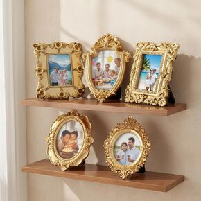 5 Pcs Mini Gold Picture Frames Vintage Set - Baroque Ornate Oval Rectangle Mini Gold Frames Vintage for Table Display, Wedding Party Home Decoration in Saudi Arabia