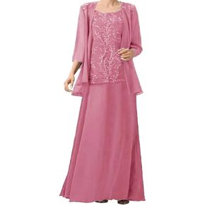 3/4 Sleeves Mother of The Bride Dresses for Women Laces Appliques Chiffon Mother of The Groom Dress with Jackets in Saudi Arabia