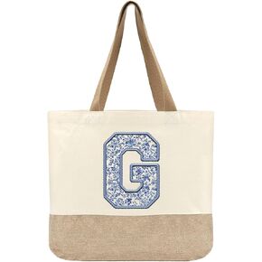 Initial Canvas Tote Bag, Womens Personalized Monogram G Tote Bags, Suitable for Wedding Engagement Parties Honeymoon Birthday Beach Holiday, Gift for Women Grandma Mom Teacher Friends Bridesmaids in Saudi Arabia