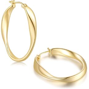 Gold Hoop Earrings 14k Gold Earrings For Women Gold Hoop Earring Hoops for Womens Unique Möbius Twist Hoops Earrings for Womens 25/30mm in Saudi Arabia