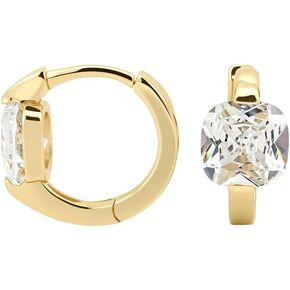Renaiz Huggie Earrings for Women, 14K Gold Plated Cubic Zirconia Hoops, 6mm Cushion Cut CZ Geometric Earrings, Hypoallergenic Jewelry Gift (Gold) in Kuwait