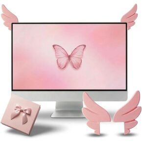 Kawaii Pink Angel Wings Monitor Decor - Aesthetic Gaming Setup Accessories for Girl Gamers & Anime Lovers, Unique Self-Adhesive Computer Ornament (Left & Right Wings) in Saudi Arabia