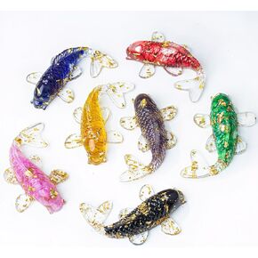 7PCS Resin Koi Fish Sculpture Set with Crystals & Stones (Obsidian, Amethyst, Citrine) - Home Decor, Healing Crystals, Spiritual Gifts in Saudi Arabia