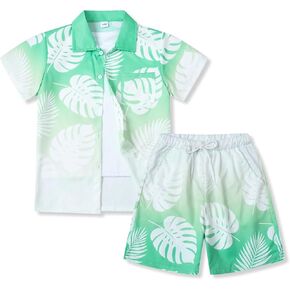 7-14 Years Boys Summer Clothes 2 Piece Outfits Hawaiian Vacation Beach Short Sleeve Button Down Shirt & Shorts Sets in Saudi Arabia