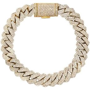 GLD Shop Prong Cuban Bracelet - Handcuff/Rounded Cross/Micro Diamond/Diamond Styles - 6MM/12MM/19MM Sizes - 6/7/8/9 Inch Lengths - Gold/White Gold - Unisex (8, 12MM Prong Gold), Small in Saudi Arabia