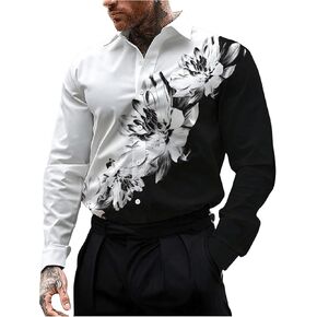 VIPWOLF Men's Floral Print Button Down Shirts Long Sleeve Colorblock Collared Shirt Tops in Saudi Arabia