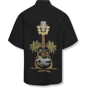Bamboo Cay Men's Ukulele Island, Short Sleeve Embroidered Tropical Style Button Up Shirt in Saudi Arabia