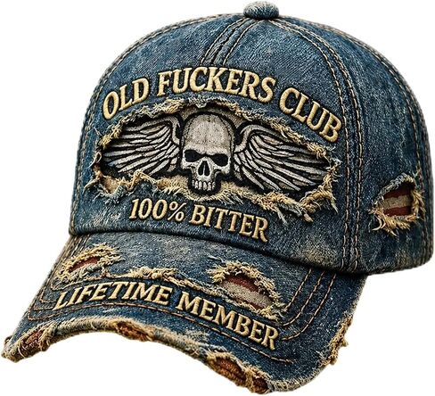 Old Fuckers Club Hat, Vintage Style Baseball Caps for Retro Fashion and Motorcycle Riders, Humorous Gift Set with Adjustable Straps and Classic Embroidery in Denim Blue in Saudi Arabia