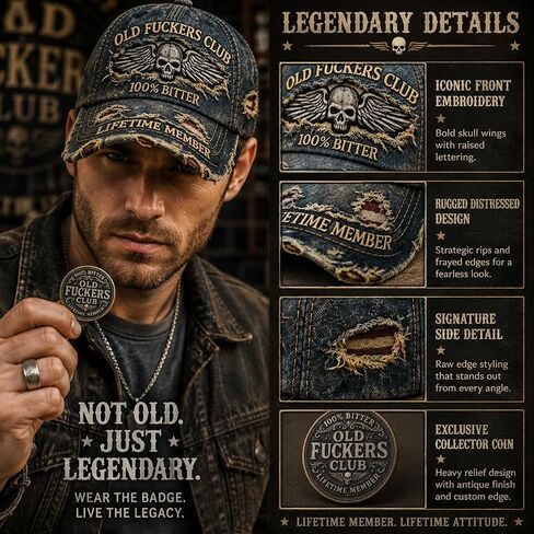 Old Fuckers Club Hat, Vintage Style Baseball Caps for Retro Fashion and Motorcycle Riders, Humorous Gift Set with Adjustable Straps and Classic Embroidery in Denim Blue in Saudi Arabia