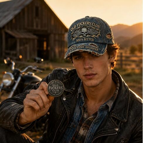 Old Fuckers Club Hat, Vintage Style Baseball Caps for Retro Fashion and Motorcycle Riders, Humorous Gift Set with Adjustable Straps and Classic Embroidery in Denim Blue in Saudi Arabia