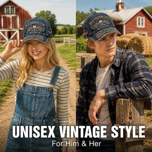 Old Fuckers Club Hat, Vintage Style Baseball Caps for Retro Fashion and Motorcycle Riders, Humorous Gift Set with Adjustable Straps and Classic Embroidery in Denim Blue in Saudi Arabia