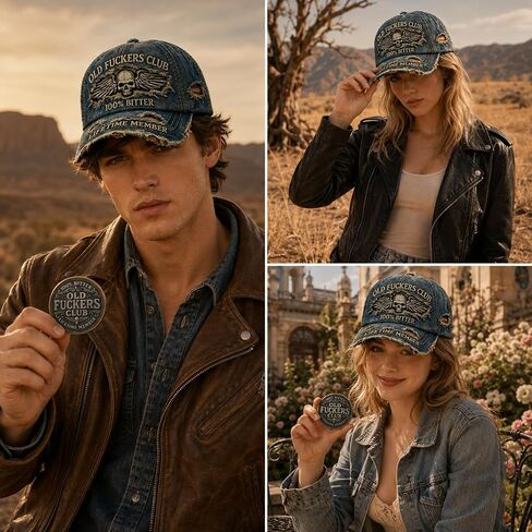 Old Fuckers Club Hat, Vintage Style Baseball Caps for Retro Fashion and Motorcycle Riders, Humorous Gift Set with Adjustable Straps and Classic Embroidery in Denim Blue in Saudi Arabia