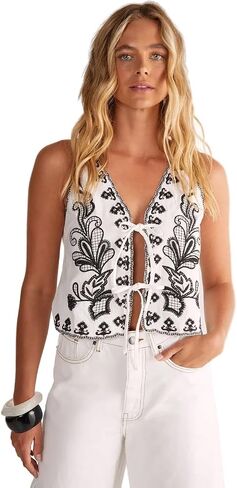 Nasty Gal Women's Cotton Embroidered Tie Front Top in Saudi Arabia