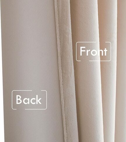 HIG Beige Velvet Curtains 84 Inches, Room Darkening Drapes with Handmade Bow Tie Pearl Tabs for Living Room, Thermal Insulated Window Treatment for Bedroom, W52 x L84 inch, 2 Panels in Saudi Arabia