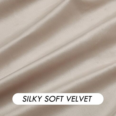HIG Beige Velvet Curtains 84 Inches, Room Darkening Drapes with Handmade Bow Tie Pearl Tabs for Living Room, Thermal Insulated Window Treatment for Bedroom, W52 x L84 inch, 2 Panels in Saudi Arabia