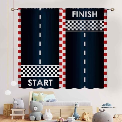 Kids Boys Race Car Curtains, Extreme Sports Car Raing Theme Cool Game Blackout Gray Window Drapes Treatments for Teens Men Bedroom Living Room Nursery Playroom Decor 2 Panels Set, 42"x45" Inch in Kuwait
