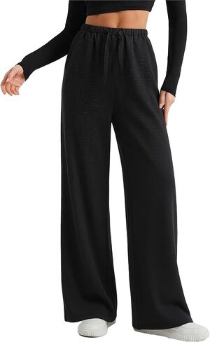 Women's Wide Leg Pants Summer Palazzo Trousers Flowy Beach Pants with Pockets in Kuwait
