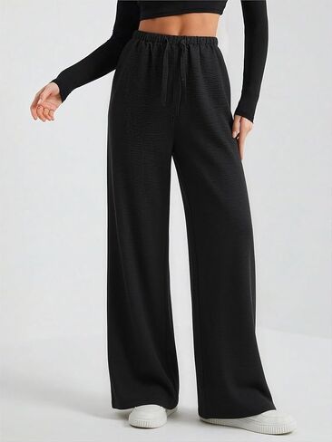 Women's Wide Leg Pants Summer Palazzo Trousers Flowy Beach Pants with Pockets in Kuwait