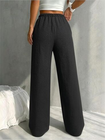 Women's Wide Leg Pants Summer Palazzo Trousers Flowy Beach Pants with Pockets in Kuwait