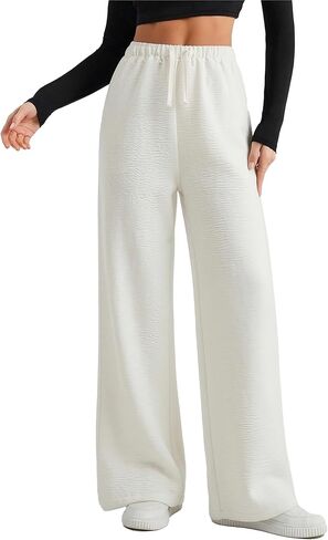 Women's Wide Leg Pants Summer Palazzo Trousers Flowy Beach Pants with Pockets in Kuwait