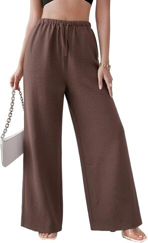 Women's Wide Leg Pants Summer Palazzo Trousers Flowy Beach Pants with Pockets in Kuwait