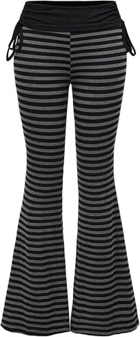Women's Striped Bell Bottoms Side Drawstring Flare Leggings Y2k Low Rise Pants in Kuwait