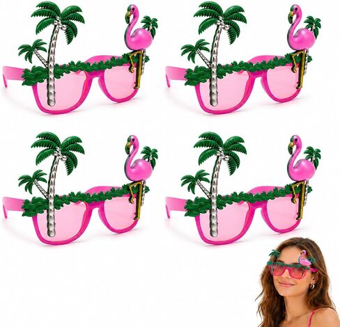 4Pcs Flamingo Party Glasses Tropical Luau Sunglasses Pink Hawaiian Eyewear Props for Women Men Plastic Beach Pool Photo Booth Accessory for Summer Dance Birthday Costume in Kuwait