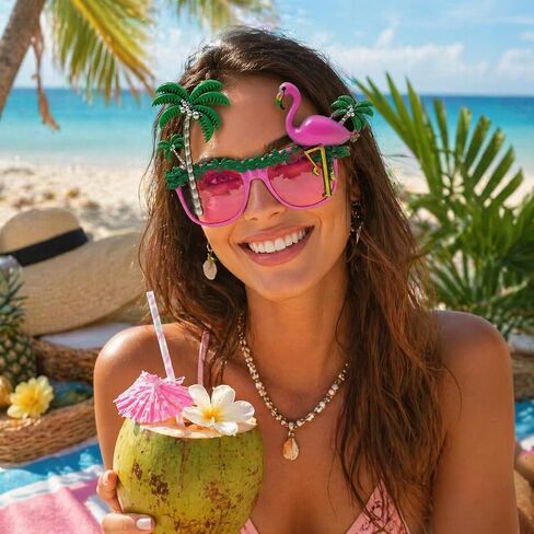 4Pcs Flamingo Party Glasses Tropical Luau Sunglasses Pink Hawaiian Eyewear Props for Women Men Plastic Beach Pool Photo Booth Accessory for Summer Dance Birthday Costume in Kuwait
