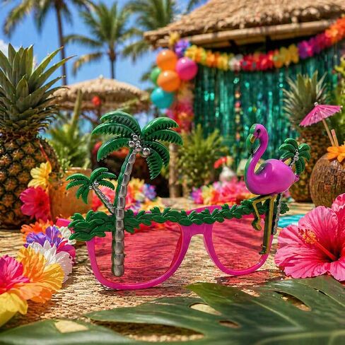 4Pcs Flamingo Party Glasses Tropical Luau Sunglasses Pink Hawaiian Eyewear Props for Women Men Plastic Beach Pool Photo Booth Accessory for Summer Dance Birthday Costume in Kuwait