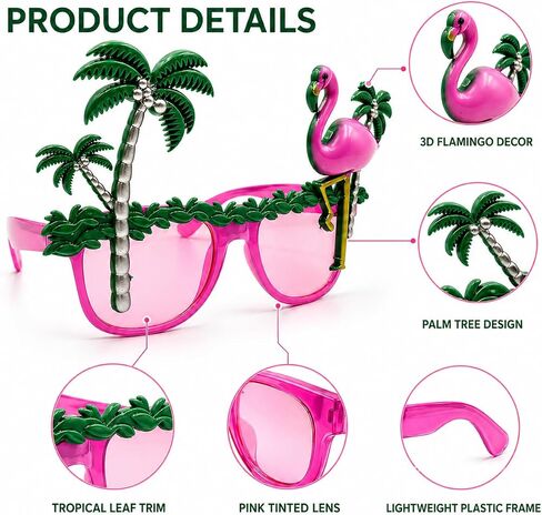 4Pcs Flamingo Party Glasses Tropical Luau Sunglasses Pink Hawaiian Eyewear Props for Women Men Plastic Beach Pool Photo Booth Accessory for Summer Dance Birthday Costume in Kuwait