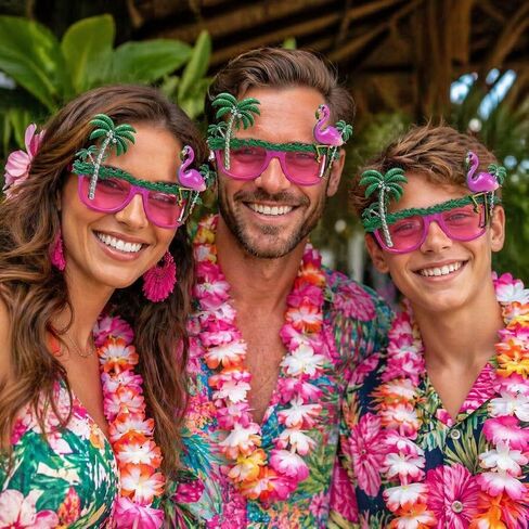 4Pcs Flamingo Party Glasses Tropical Luau Sunglasses Pink Hawaiian Eyewear Props for Women Men Plastic Beach Pool Photo Booth Accessory for Summer Dance Birthday Costume in Kuwait