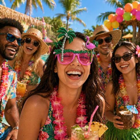 4Pcs Flamingo Party Glasses Tropical Luau Sunglasses Pink Hawaiian Eyewear Props for Women Men Plastic Beach Pool Photo Booth Accessory for Summer Dance Birthday Costume in Kuwait