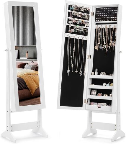 LDAILY Jewelry Armoire, Jewelry Cabinet Standing with Full Length Mirror, 3 Adjustable Angles, Large Storage Capacity, Freestanding Jewelry Organizer for Bedroom, Dressing Room (Black) in Saudi Arabia