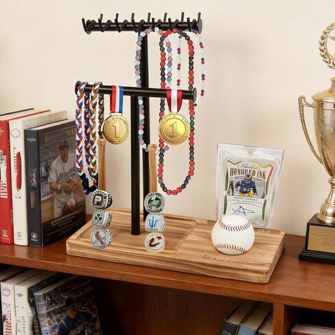 Baseball Drip Necklace holder, Wooden softball ring holder display All-in-One Baseball Jewelry Organizer, Baseball Display Gift for Boys, Men in Saudi Arabia
