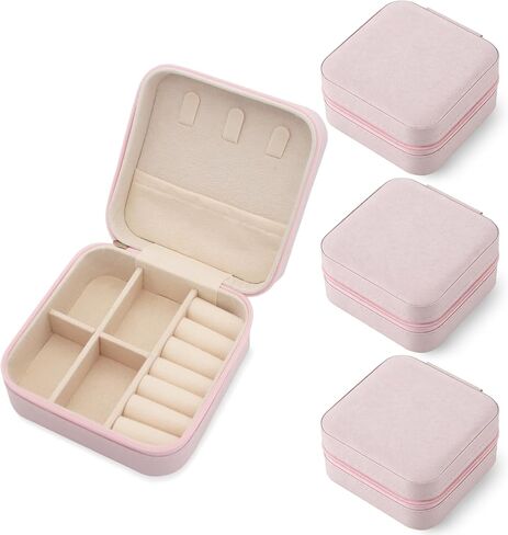 4PCS Small Travel Jewelry Case, Mini Jewelry Travel Box, Portable Jewelry Storage Organizer for Rings Earrings Necklaces Bracelet Bangle, Valentines Mothers Day Gifts for Womem Girls (Pink) in Saudi Arabia