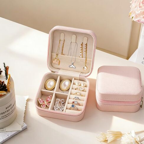 4PCS Small Travel Jewelry Case, Mini Jewelry Travel Box, Portable Jewelry Storage Organizer for Rings Earrings Necklaces Bracelet Bangle, Valentines Mothers Day Gifts for Womem Girls (Pink) in Saudi Arabia