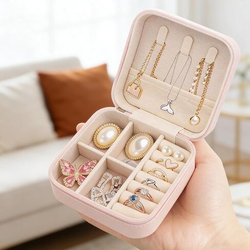 4PCS Small Travel Jewelry Case, Mini Jewelry Travel Box, Portable Jewelry Storage Organizer for Rings Earrings Necklaces Bracelet Bangle, Valentines Mothers Day Gifts for Womem Girls (Pink) in Saudi Arabia