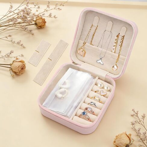 4PCS Small Travel Jewelry Case, Mini Jewelry Travel Box, Portable Jewelry Storage Organizer for Rings Earrings Necklaces Bracelet Bangle, Valentines Mothers Day Gifts for Womem Girls (Pink) in Saudi Arabia