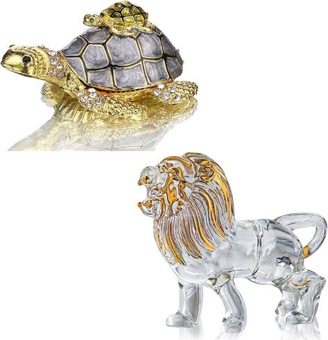 YU FENG Turtles Trinket Box Hinged and Crystal Lion Figurine Collectible in Kuwait