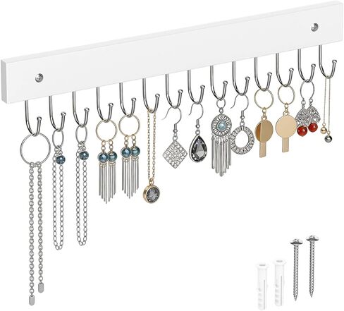 4Pack Necklace Holder Wall Mounted Bulk Jewelry Organizer Wooden With 56 Hooks, Hanging Earring & Ring Bracelet Storage, Decorative Space-Saving Jewelry Display White in Saudi Arabia