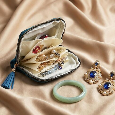 Travel Jewelry Case Organizer Portable Jewelry Pouch Small 5-Layer Velvet Zipper Pouch Bag for Crystal Bracelets Bangles Necklace Ring, Prevent Tangle Scratch in Saudi Arabia